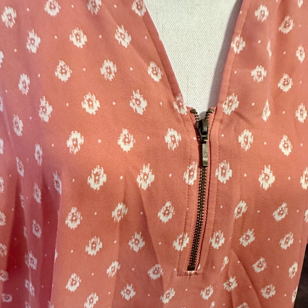 Coral Boho Print Zip Blouse - Picture 3 of 12